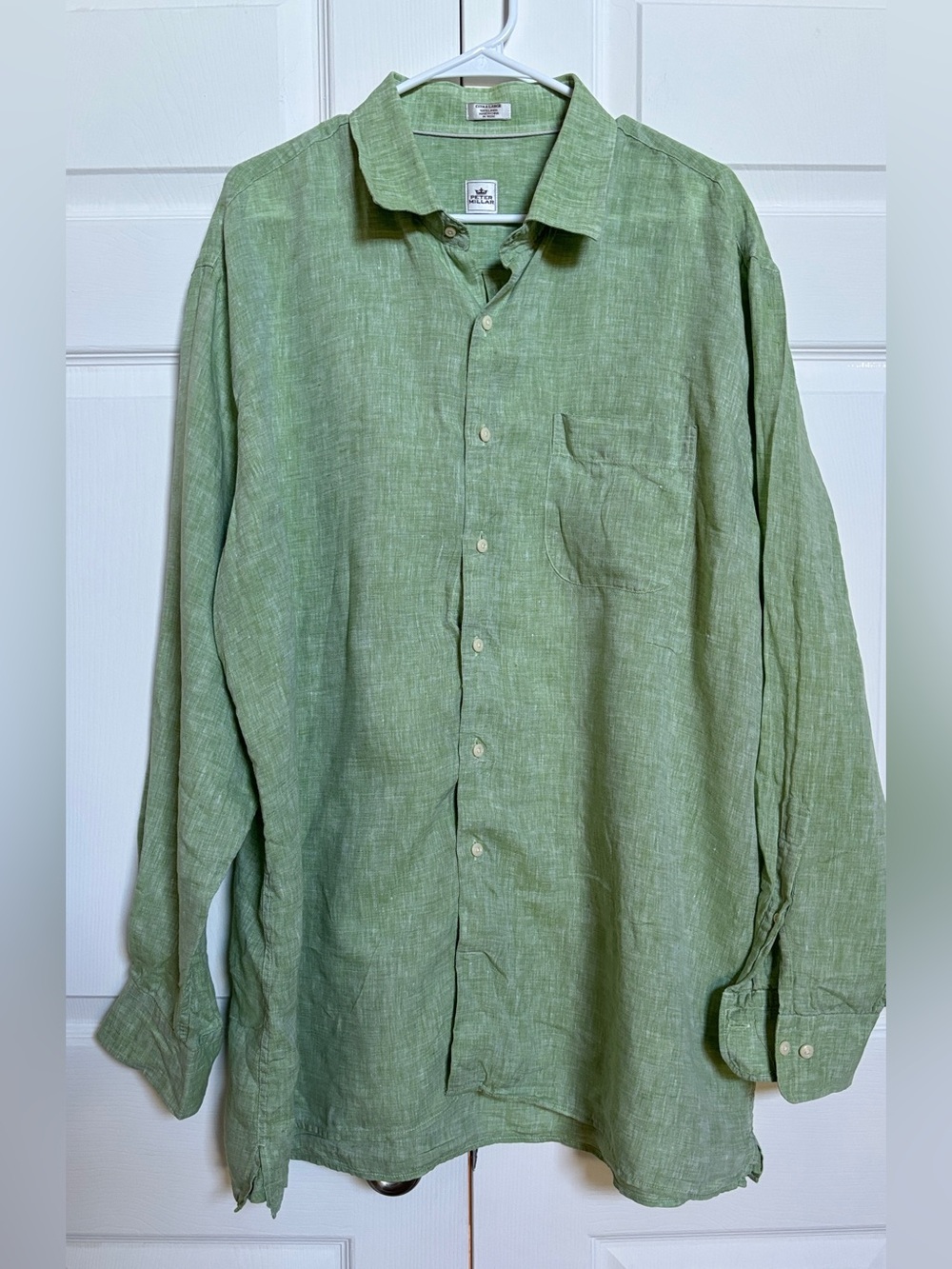 Peter Millar Mens XL Green 100% Linen Long Sleeve Shirt